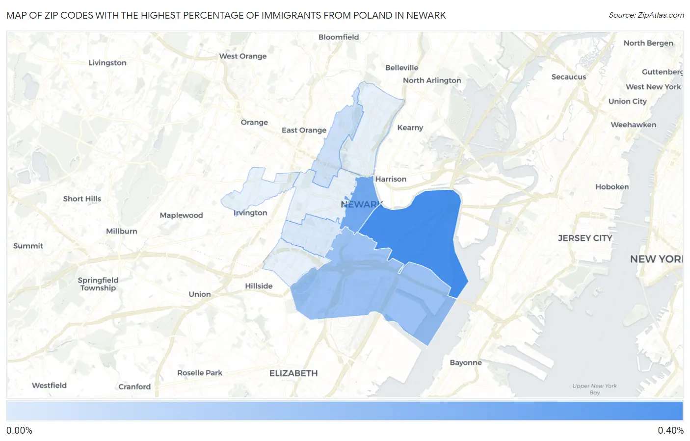 Zip Codes with the Highest Percentage of Immigrants from Poland in Newark Map