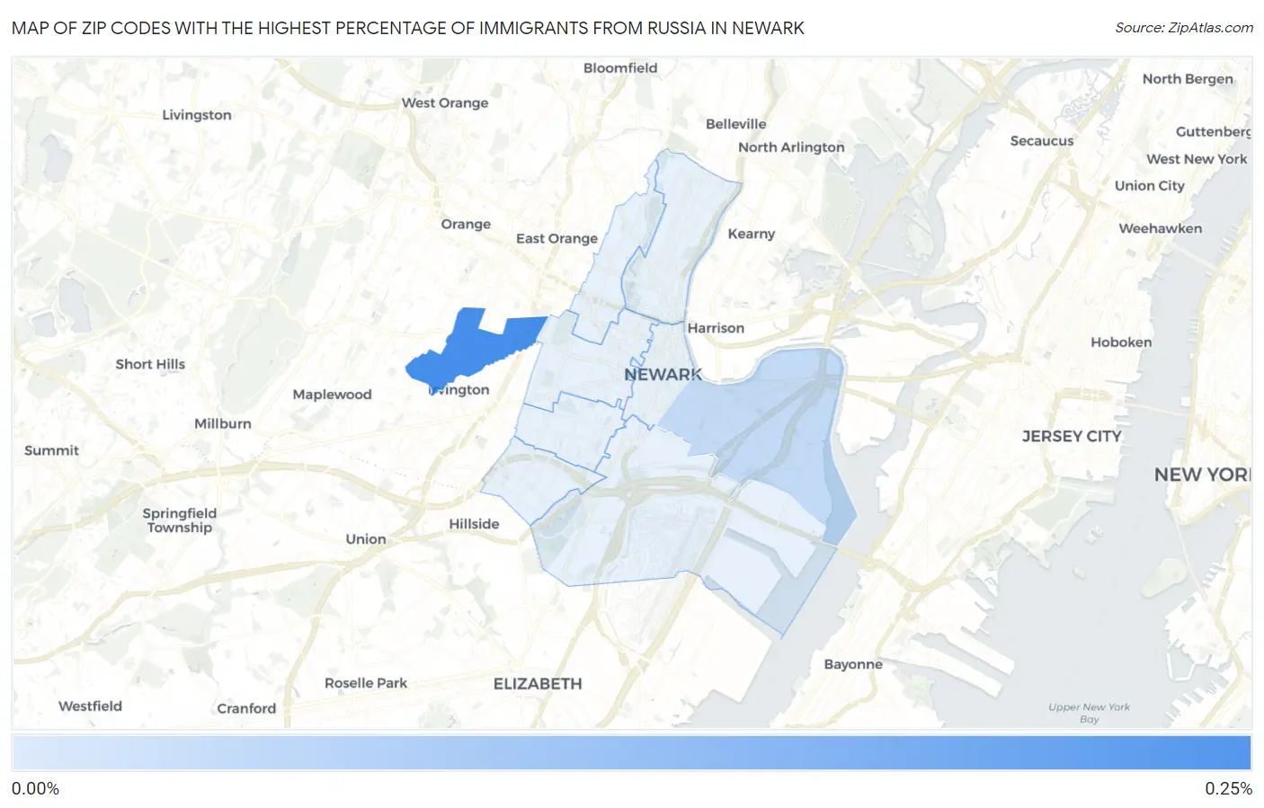 Zip Codes with the Highest Percentage of Immigrants from Russia in Newark Map