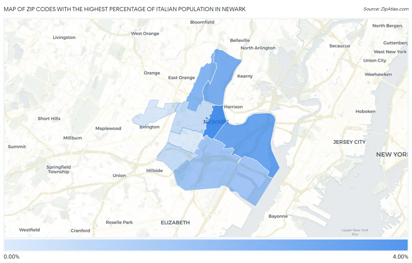 Zip Codes with the Highest Percentage of Italian Population in Newark Map