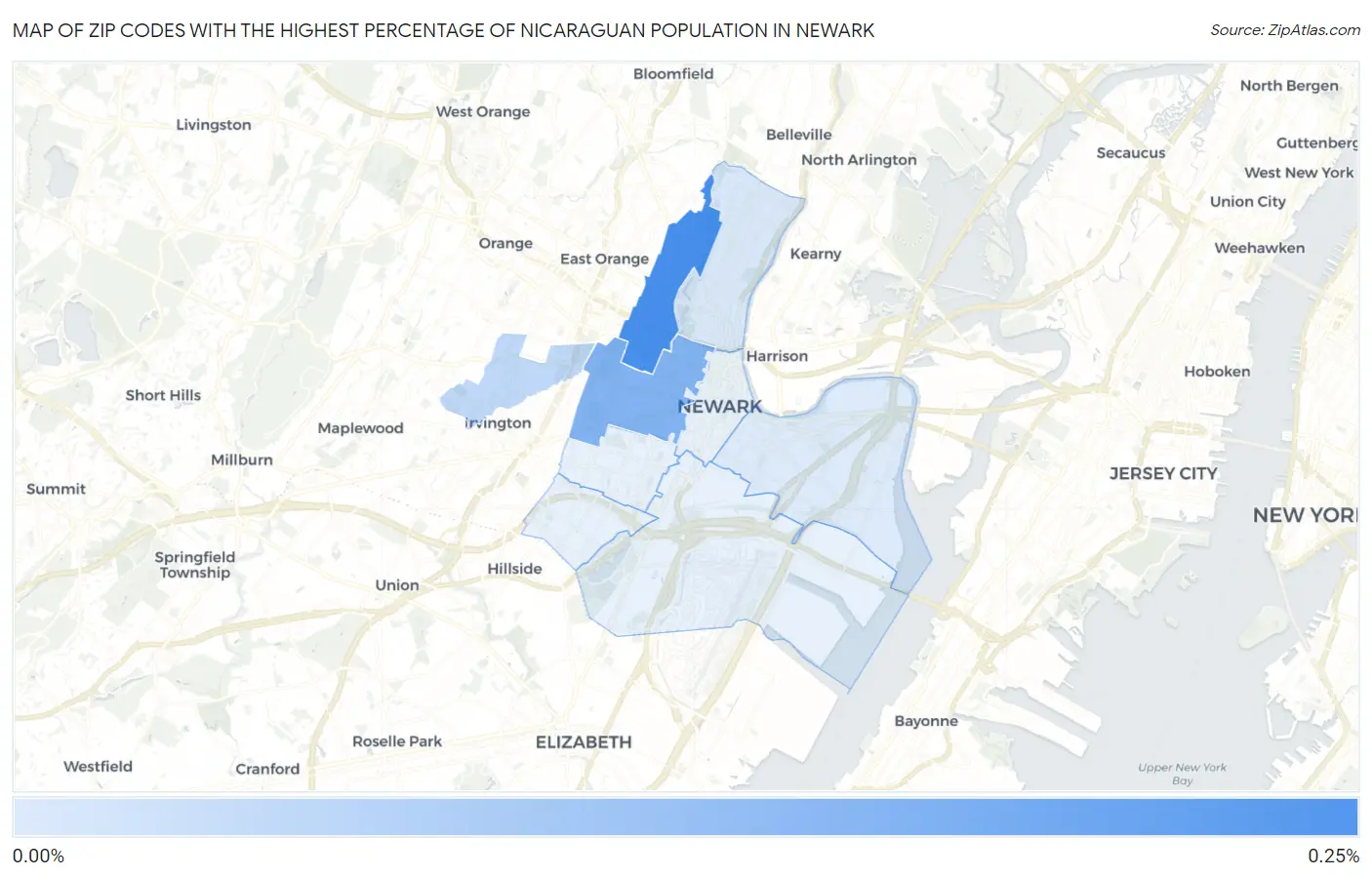 Zip Codes with the Highest Percentage of Nicaraguan Population in Newark Map