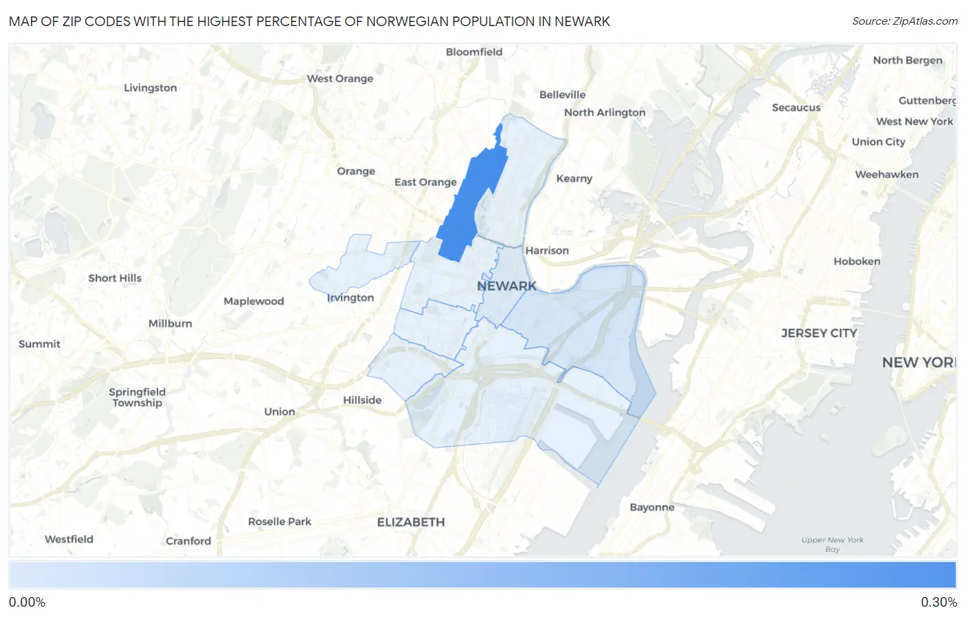 Zip Codes with the Highest Percentage of Norwegian Population in Newark Map