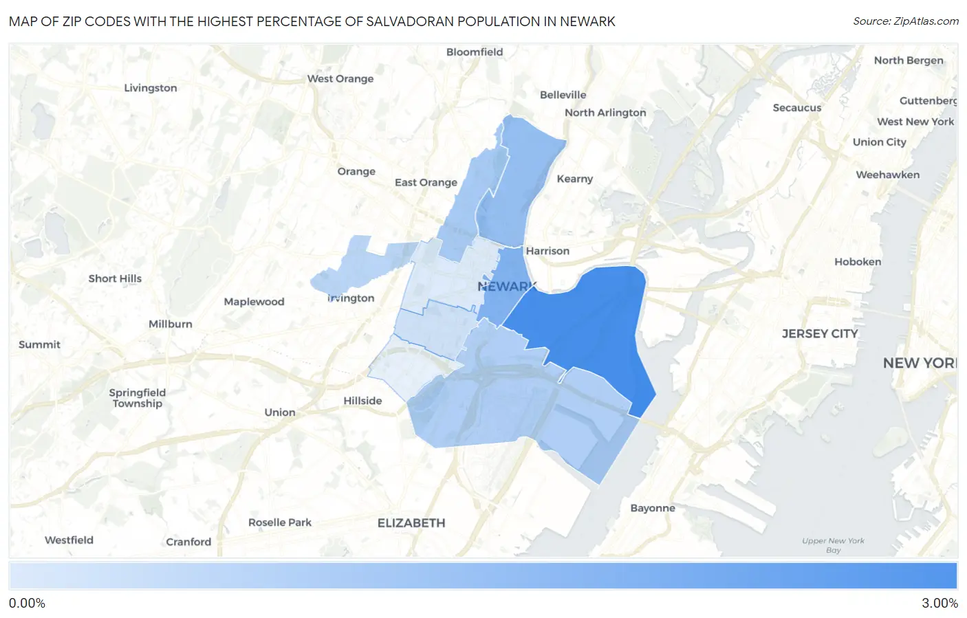 Zip Codes with the Highest Percentage of Salvadoran Population in Newark Map