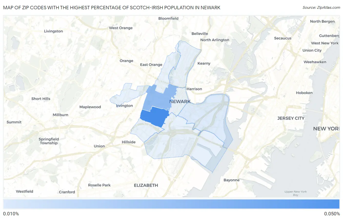 Zip Codes with the Highest Percentage of Scotch-Irish Population in Newark Map