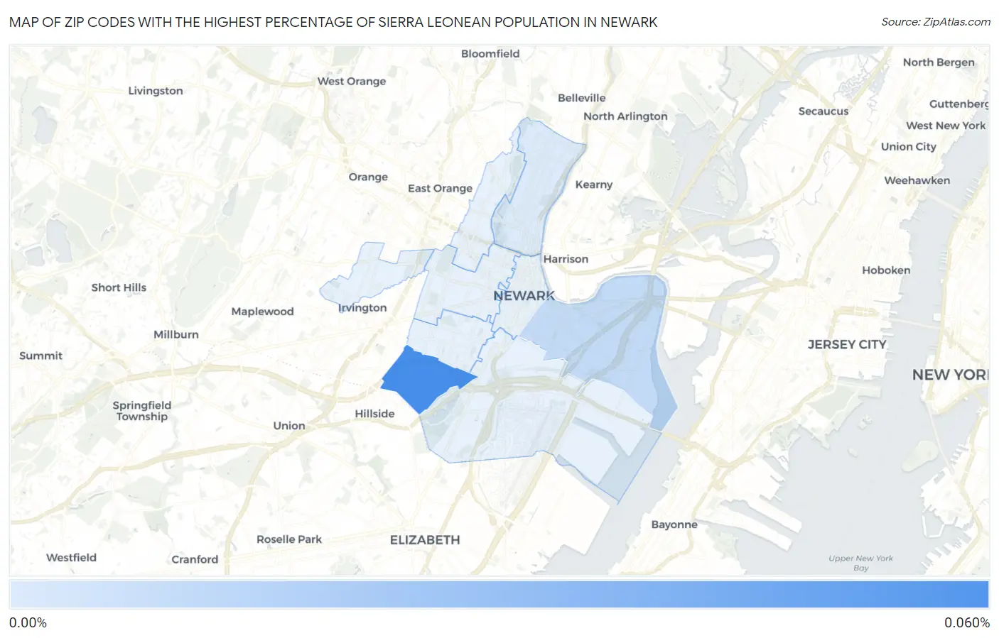 Zip Codes with the Highest Percentage of Sierra Leonean Population in Newark Map