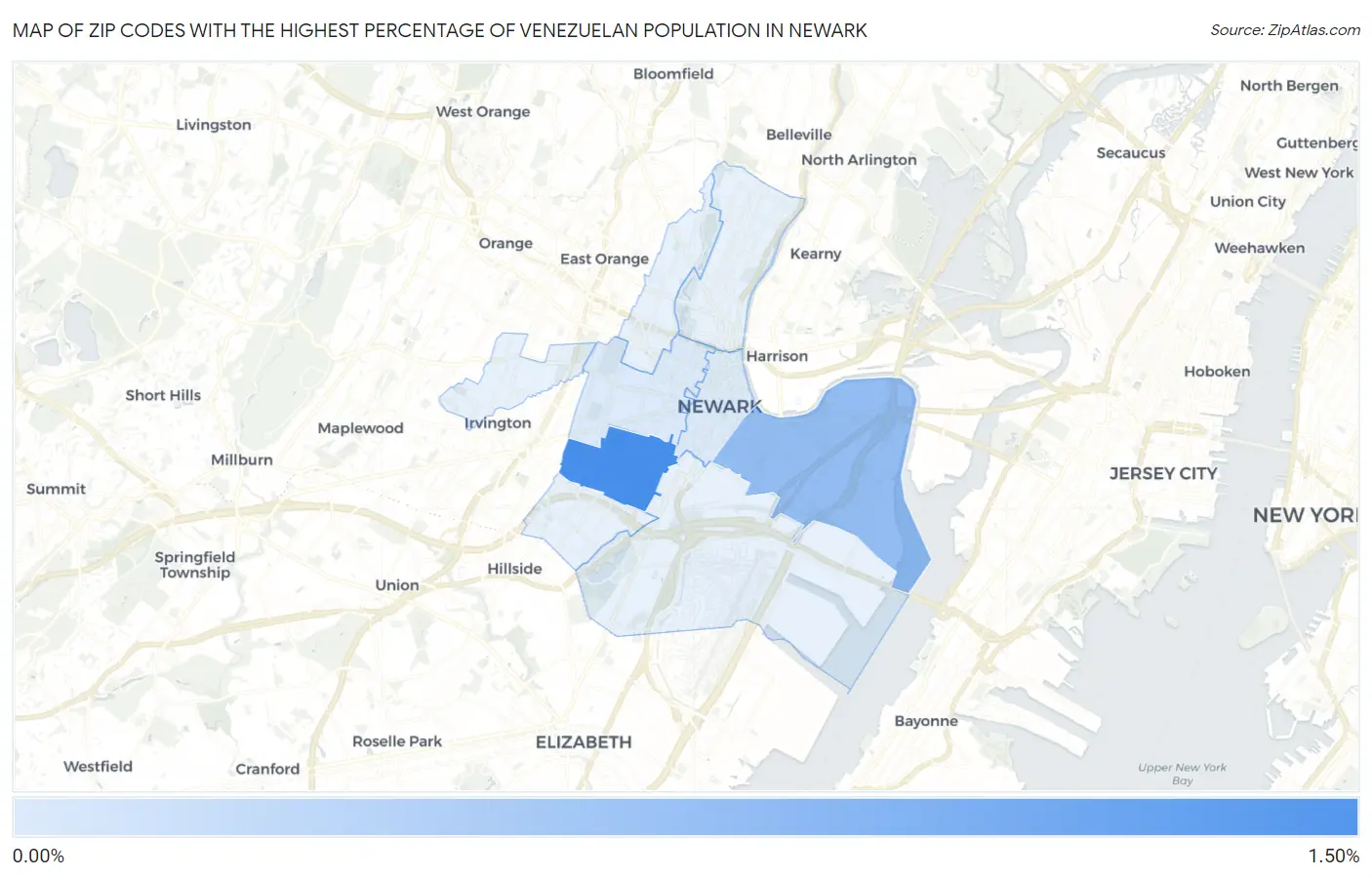 Zip Codes with the Highest Percentage of Venezuelan Population in Newark Map