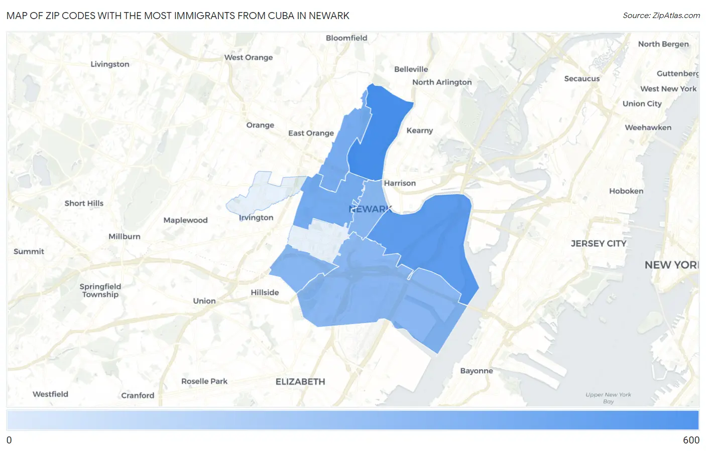 Zip Codes with the Most Immigrants from Cuba in Newark Map