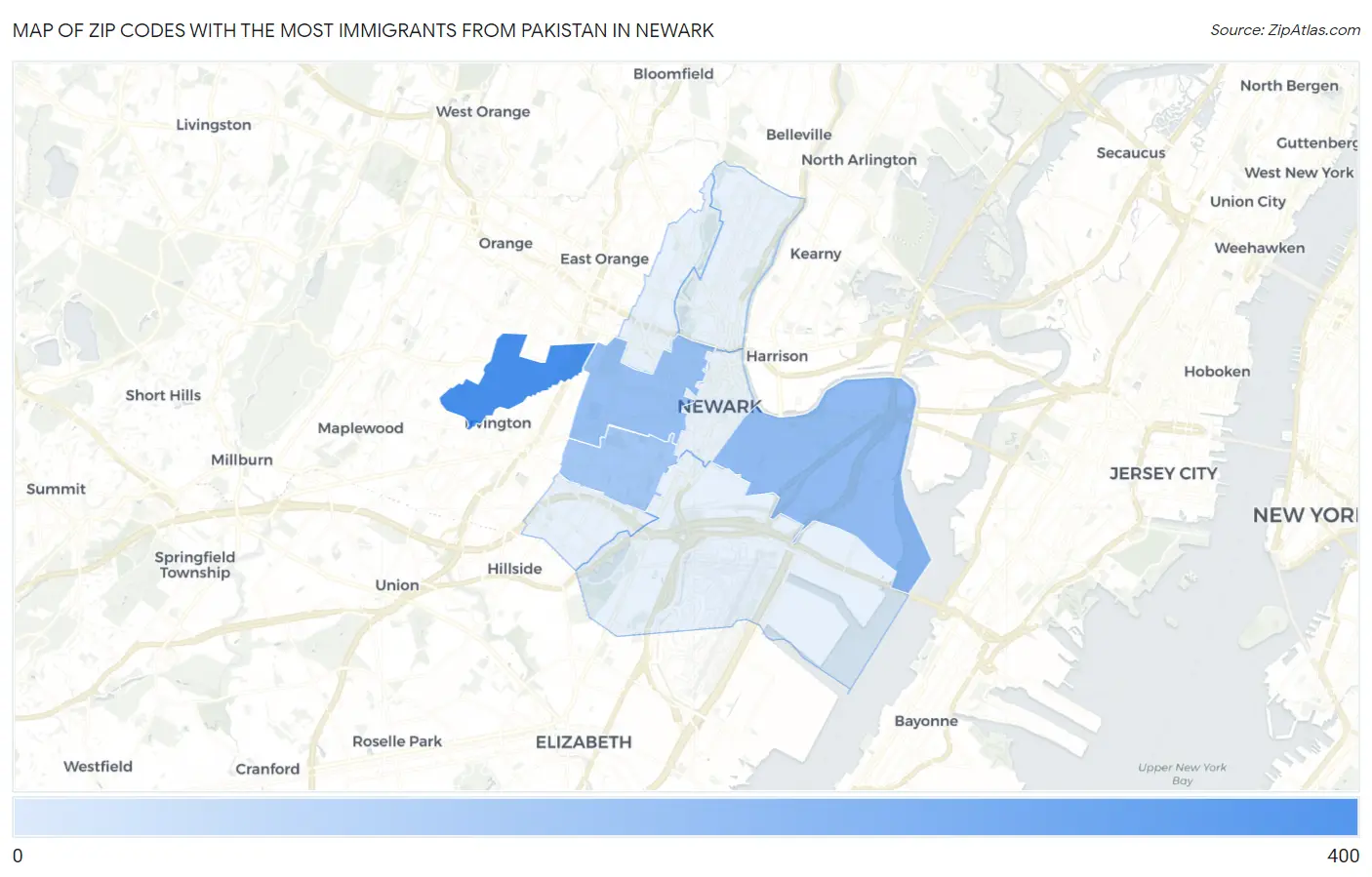 Zip Codes with the Most Immigrants from Pakistan in Newark Map