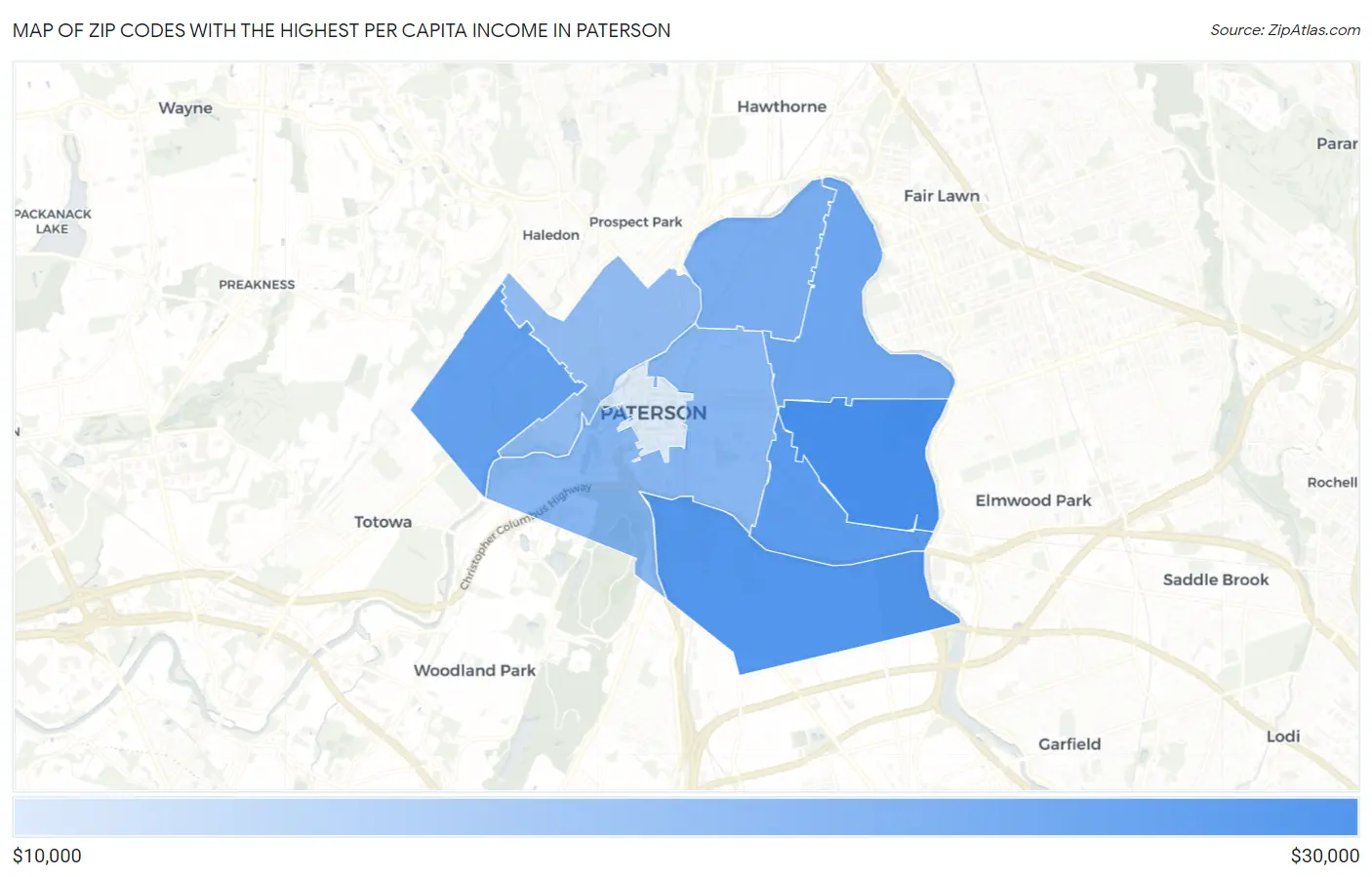 Zip Codes with the Highest Per Capita Income in Paterson Map