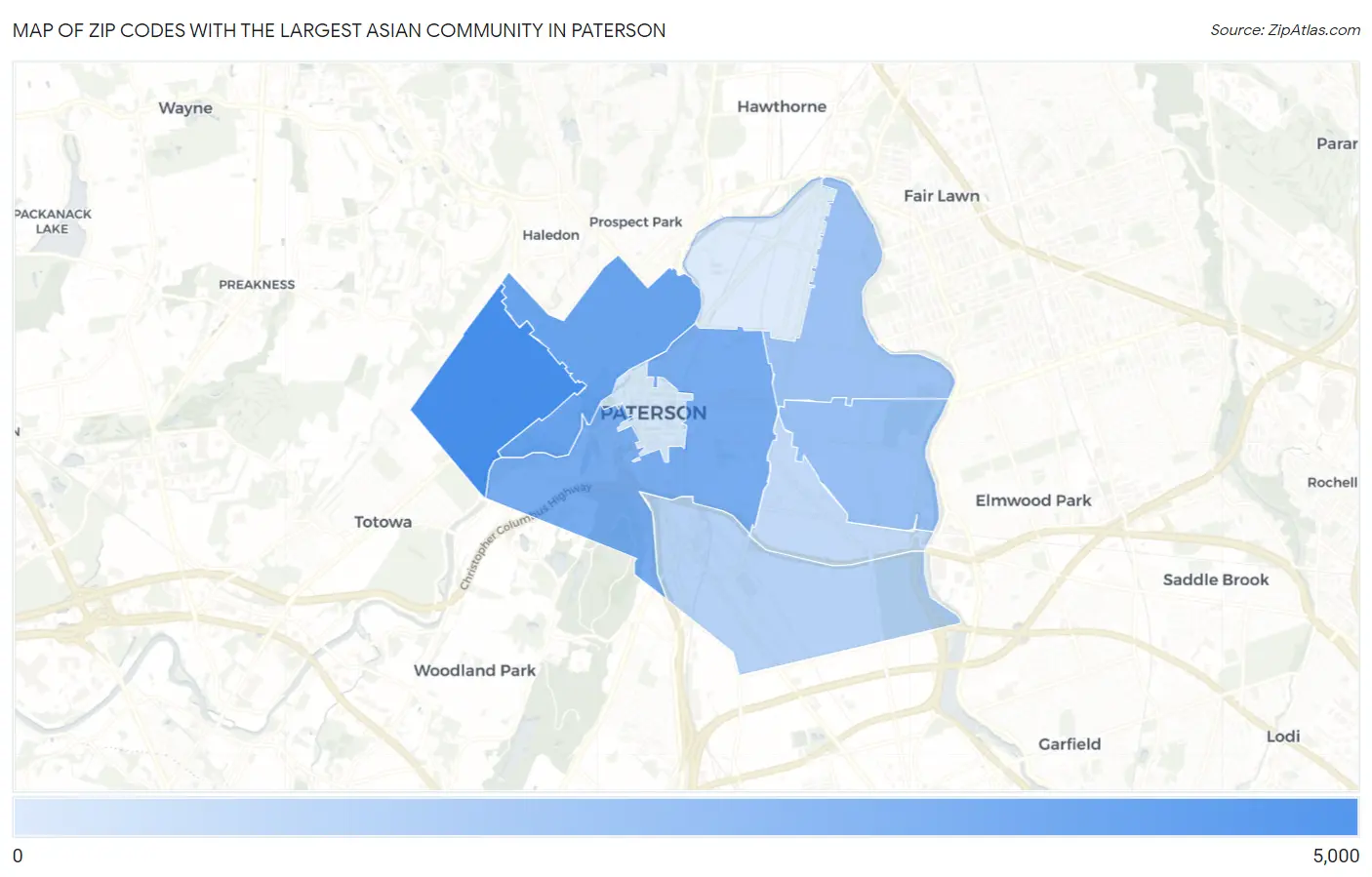 Zip Codes with the Largest Asian Community in Paterson Map