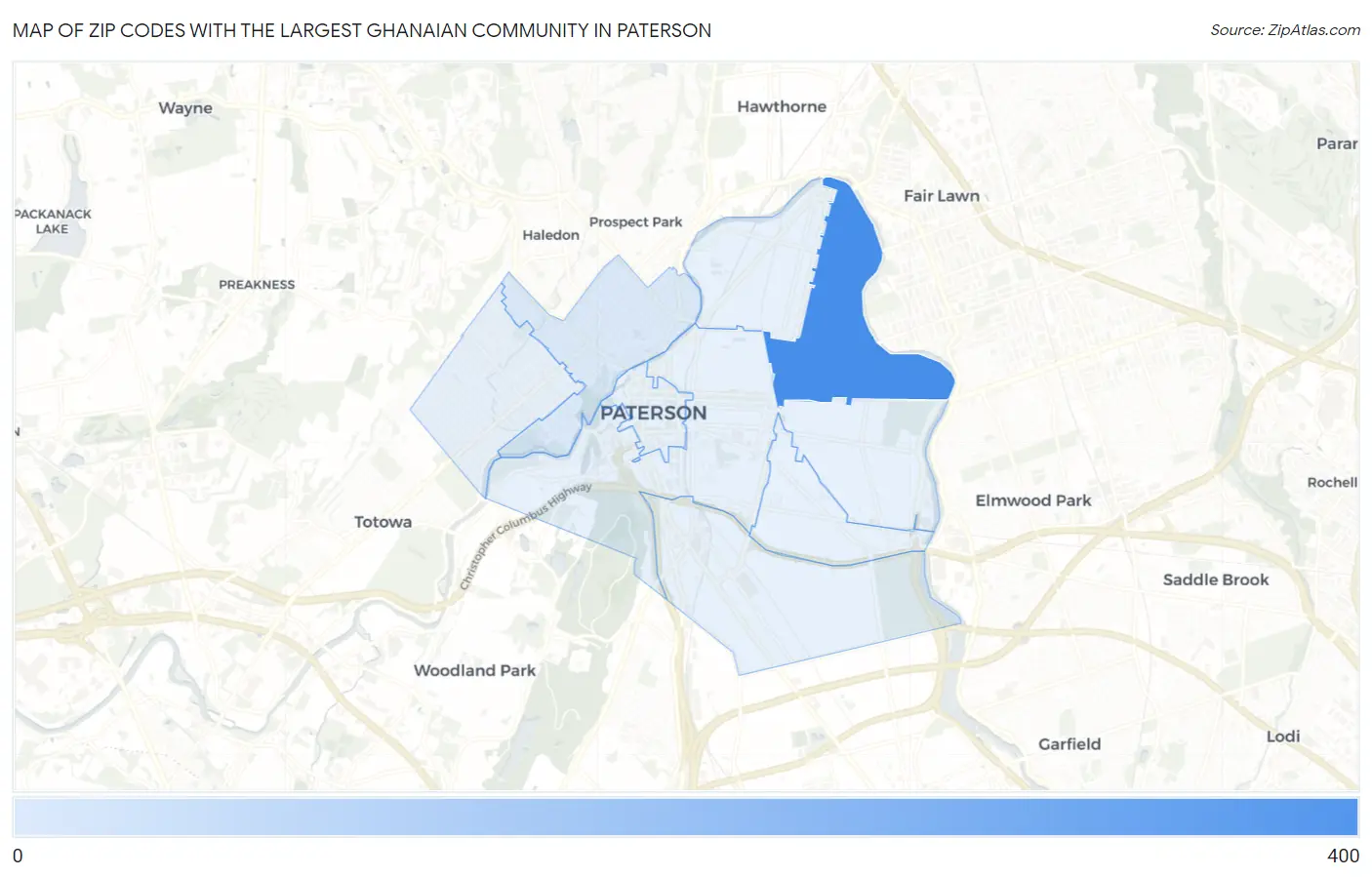 Zip Codes with the Largest Ghanaian Community in Paterson Map