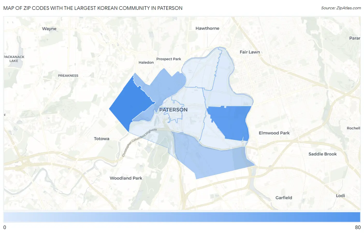 Zip Codes with the Largest Korean Community in Paterson Map