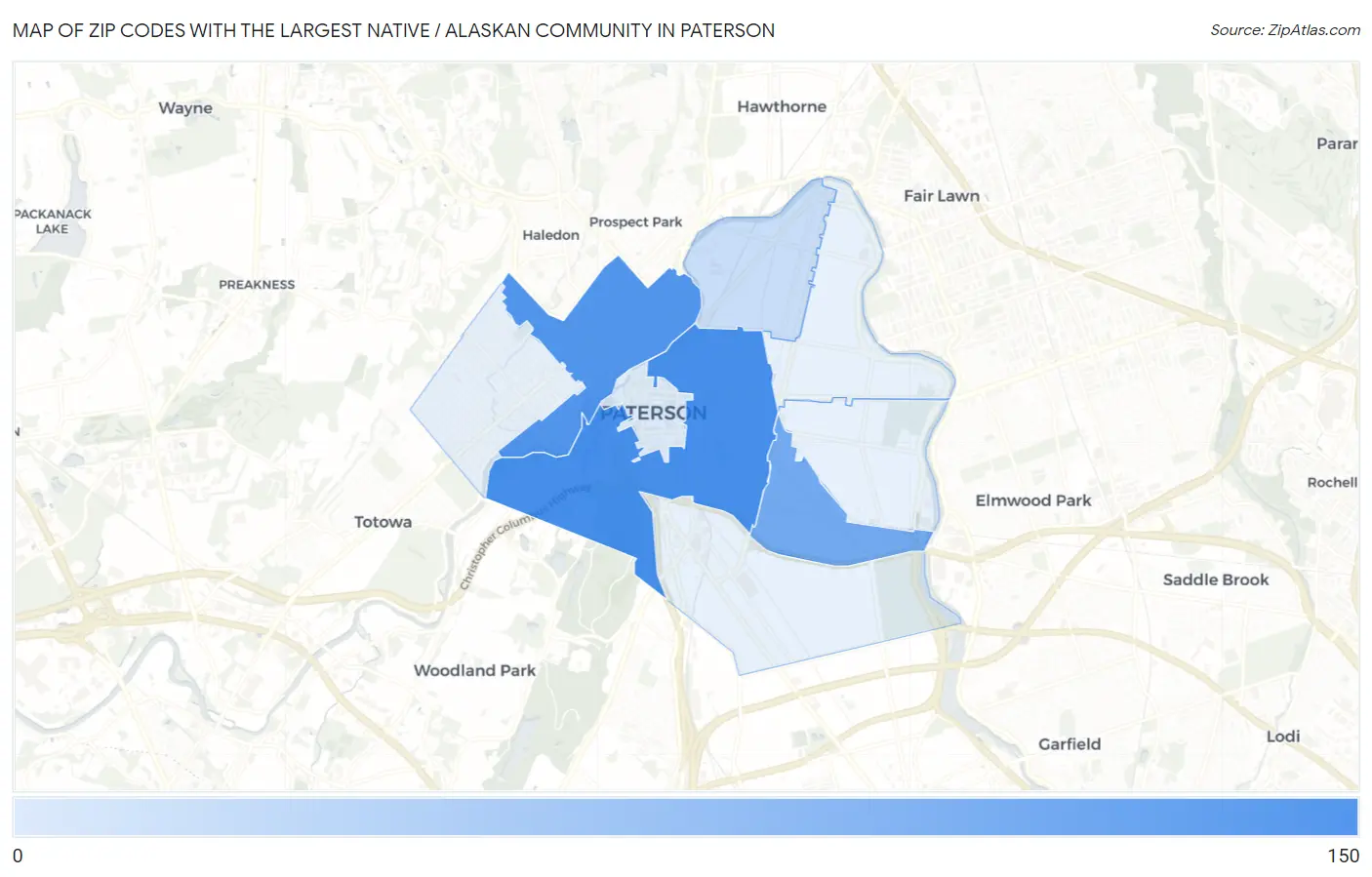 Zip Codes with the Largest Native / Alaskan Community in Paterson Map