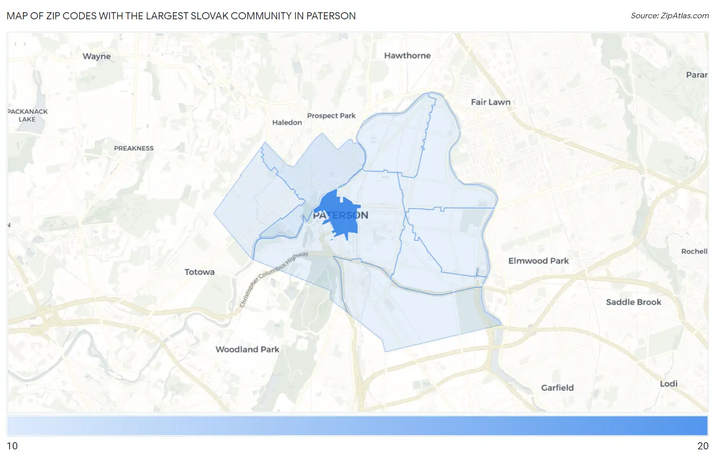Zip Codes with the Largest Slovak Community in Paterson Map