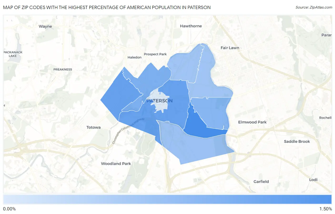 Zip Codes with the Highest Percentage of American Population in Paterson Map
