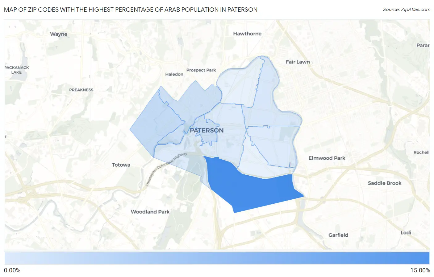 Zip Codes with the Highest Percentage of Arab Population in Paterson Map
