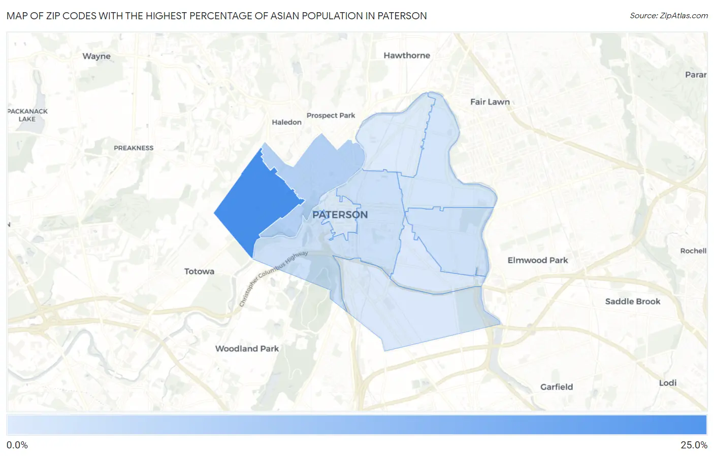 Zip Codes with the Highest Percentage of Asian Population in Paterson Map