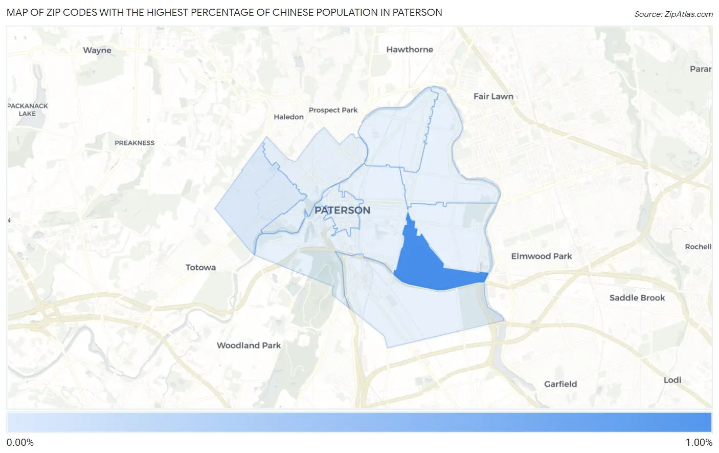 Zip Codes with the Highest Percentage of Chinese Population in Paterson Map