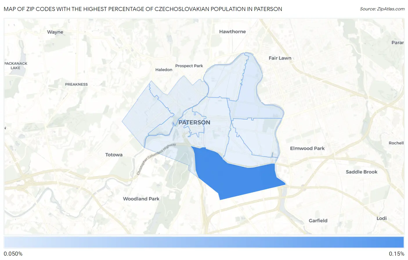 Zip Codes with the Highest Percentage of Czechoslovakian Population in Paterson Map