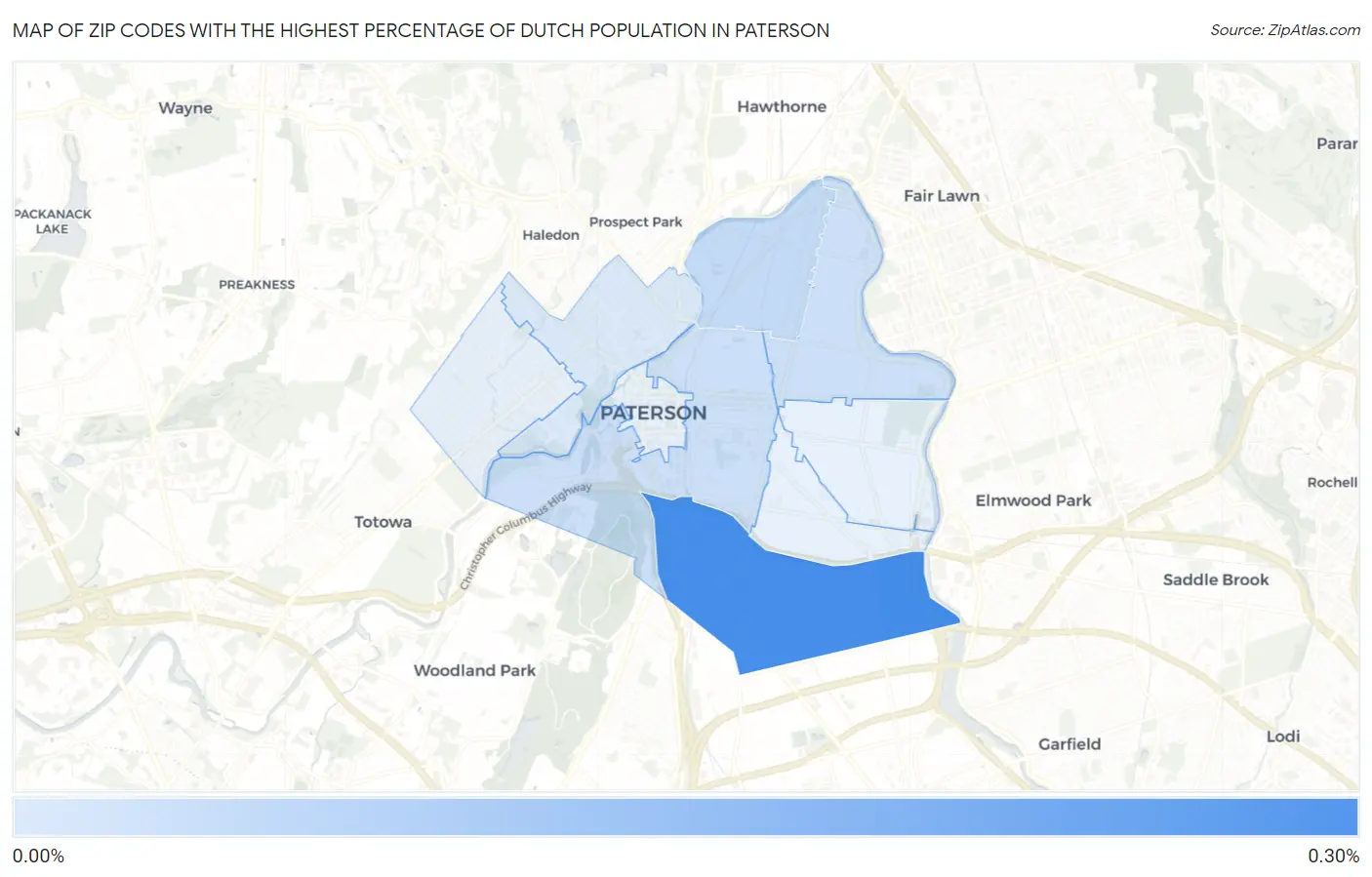 Zip Codes with the Highest Percentage of Dutch Population in Paterson Map