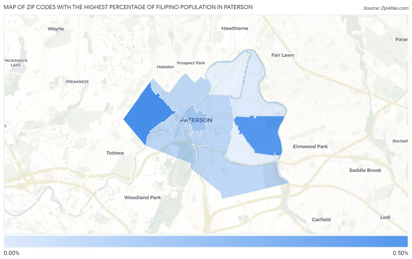 Zip Codes with the Highest Percentage of Filipino Population in Paterson Map