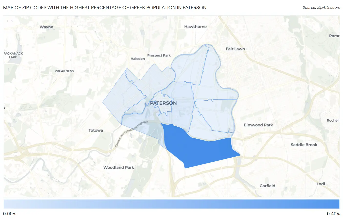 Zip Codes with the Highest Percentage of Greek Population in Paterson Map