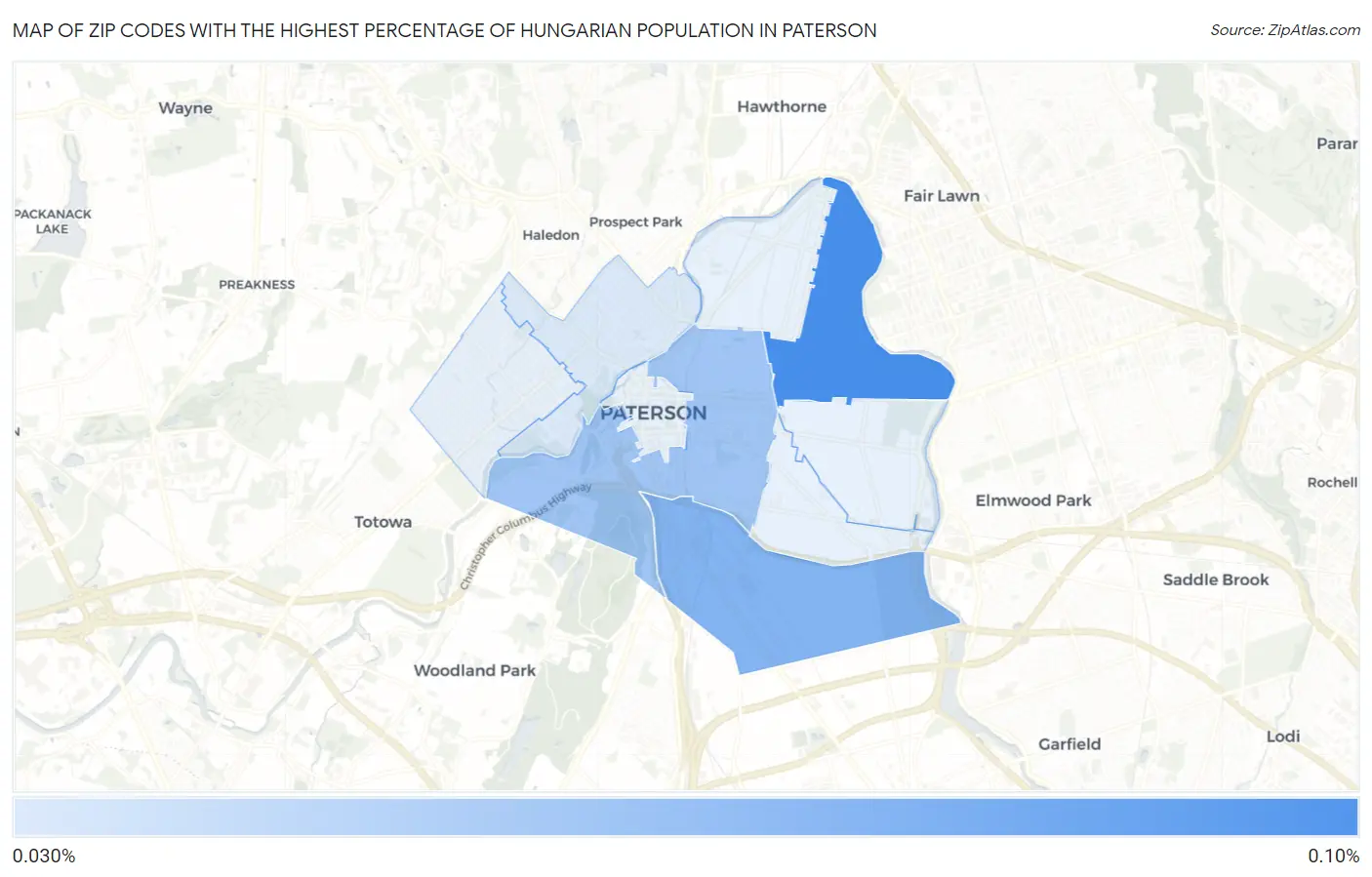 Zip Codes with the Highest Percentage of Hungarian Population in Paterson Map