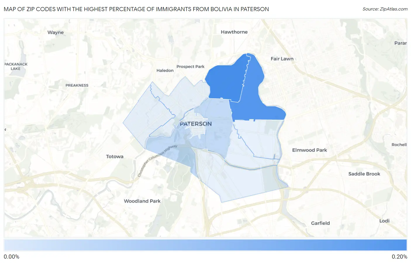 Zip Codes with the Highest Percentage of Immigrants from Bolivia in Paterson Map