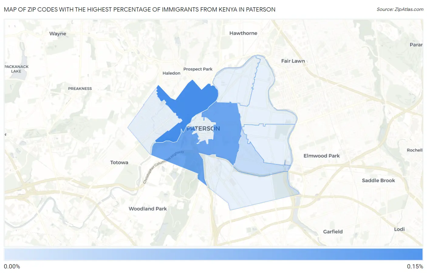 Zip Codes with the Highest Percentage of Immigrants from Kenya in Paterson Map
