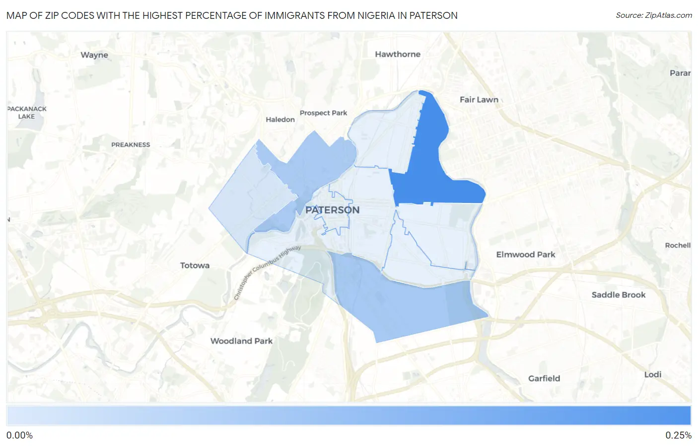 Zip Codes with the Highest Percentage of Immigrants from Nigeria in Paterson Map