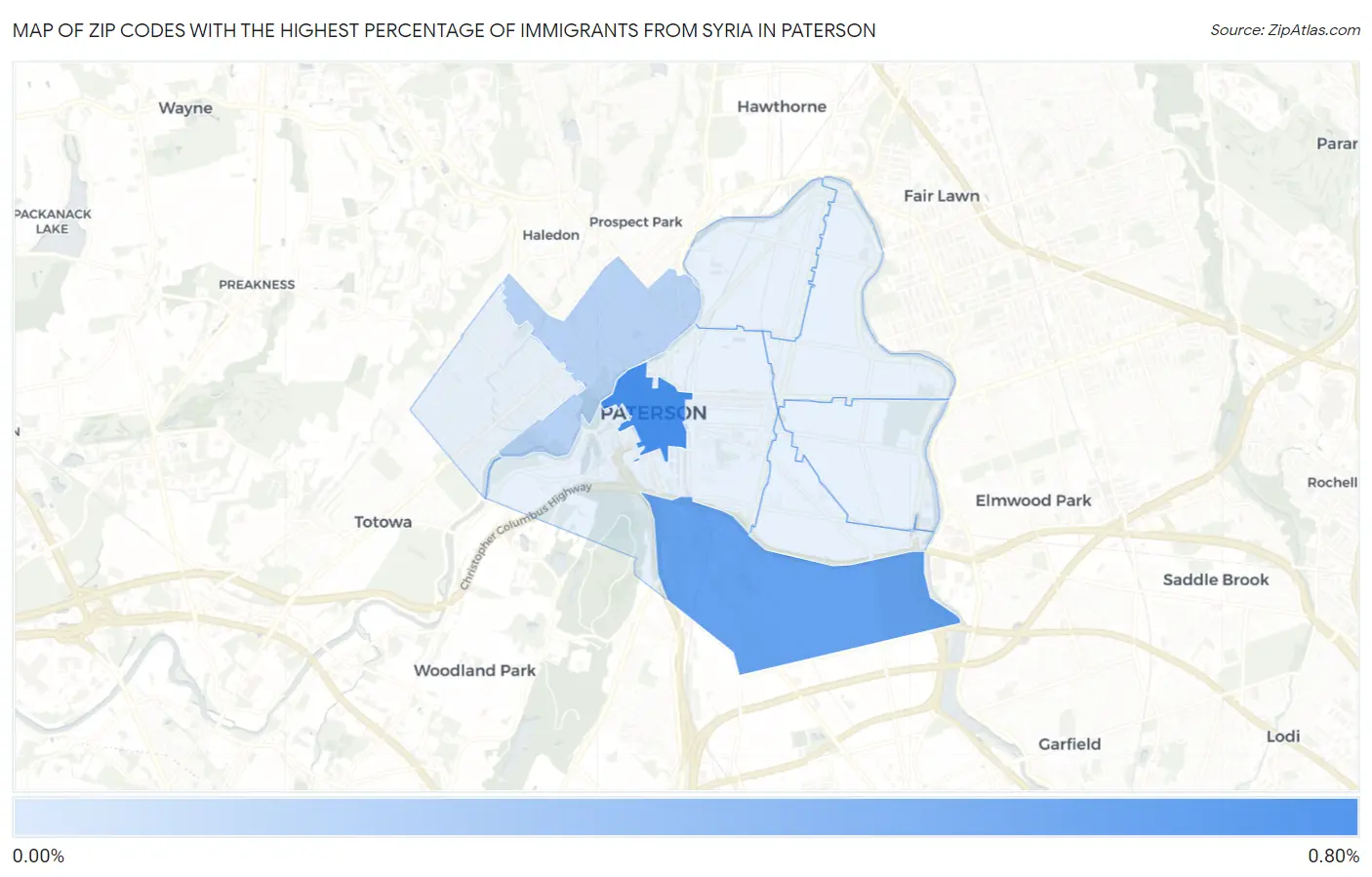 Zip Codes with the Highest Percentage of Immigrants from Syria in Paterson Map