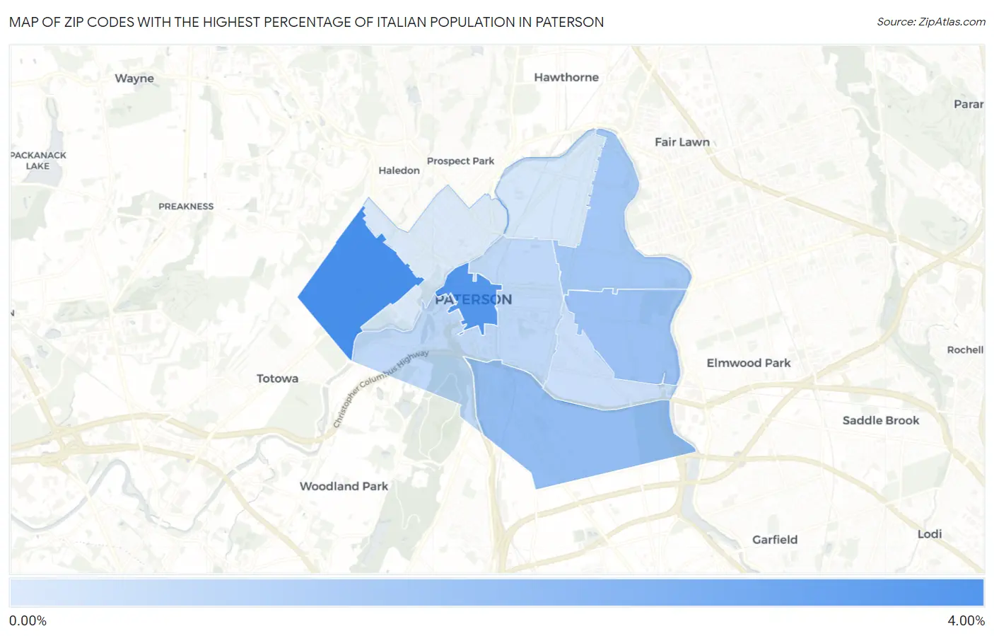 Zip Codes with the Highest Percentage of Italian Population in Paterson Map