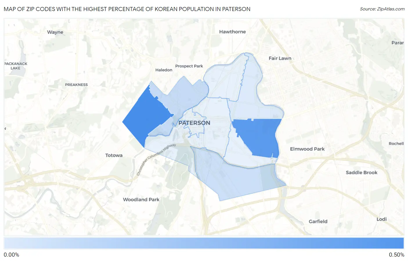 Zip Codes with the Highest Percentage of Korean Population in Paterson Map