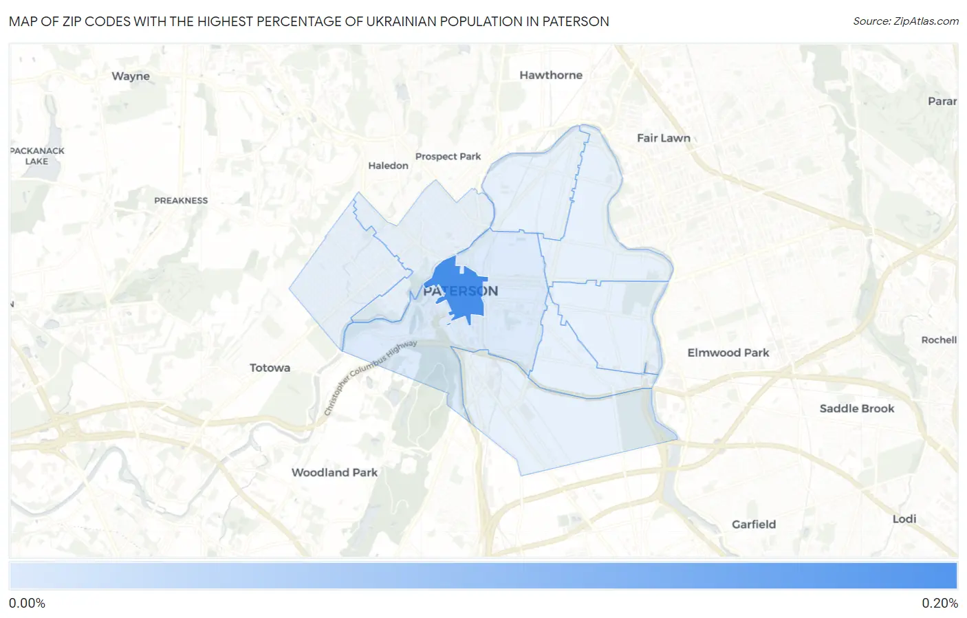 Zip Codes with the Highest Percentage of Ukrainian Population in Paterson Map