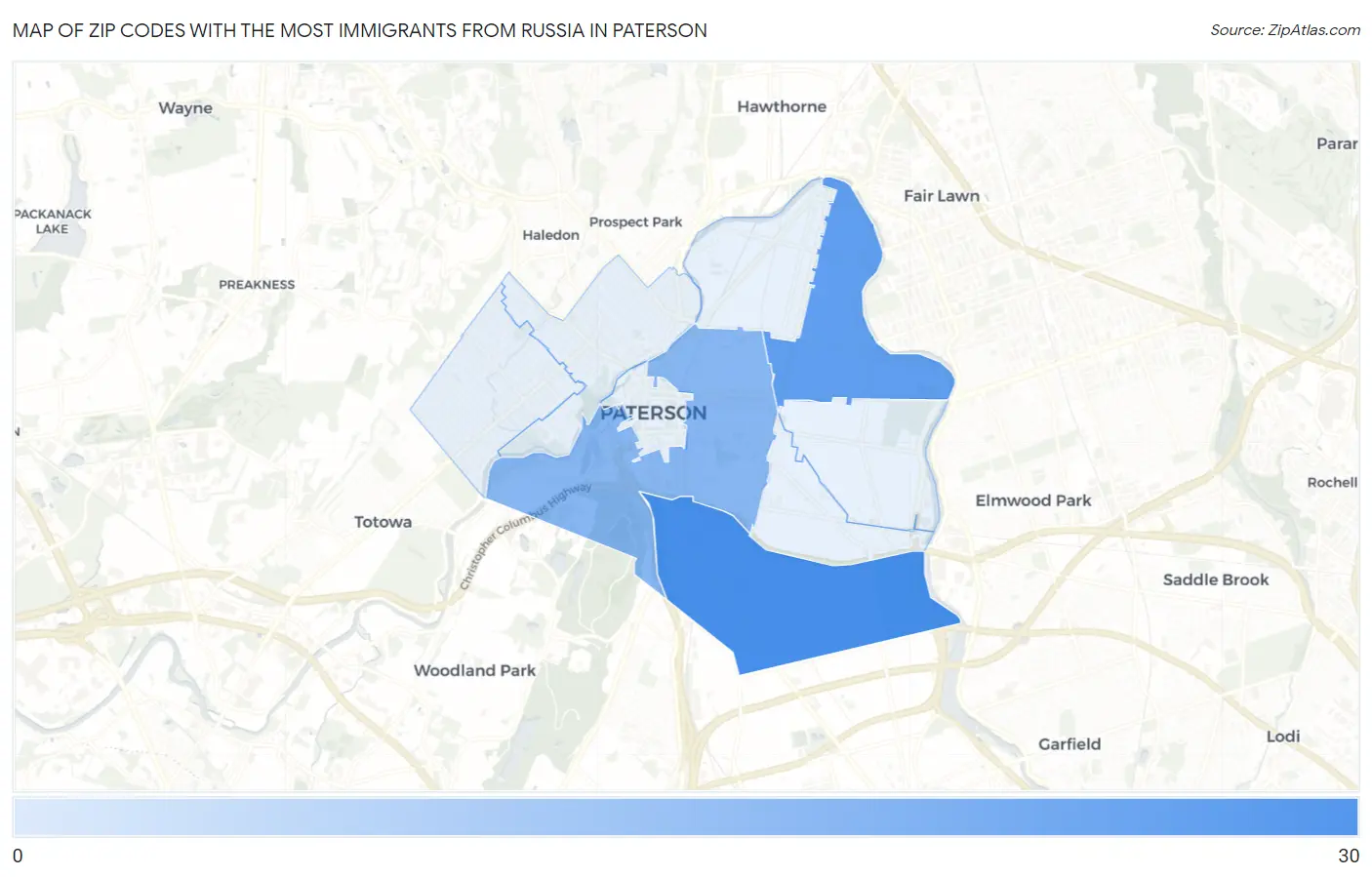 Zip Codes with the Most Immigrants from Russia in Paterson Map