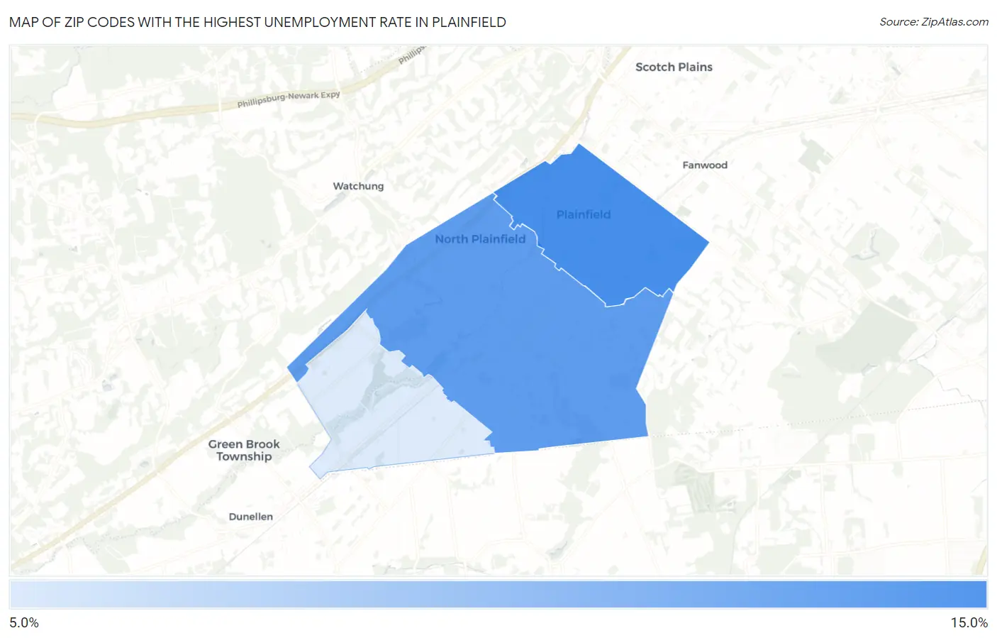 Zip Codes with the Highest Unemployment Rate in Plainfield Map