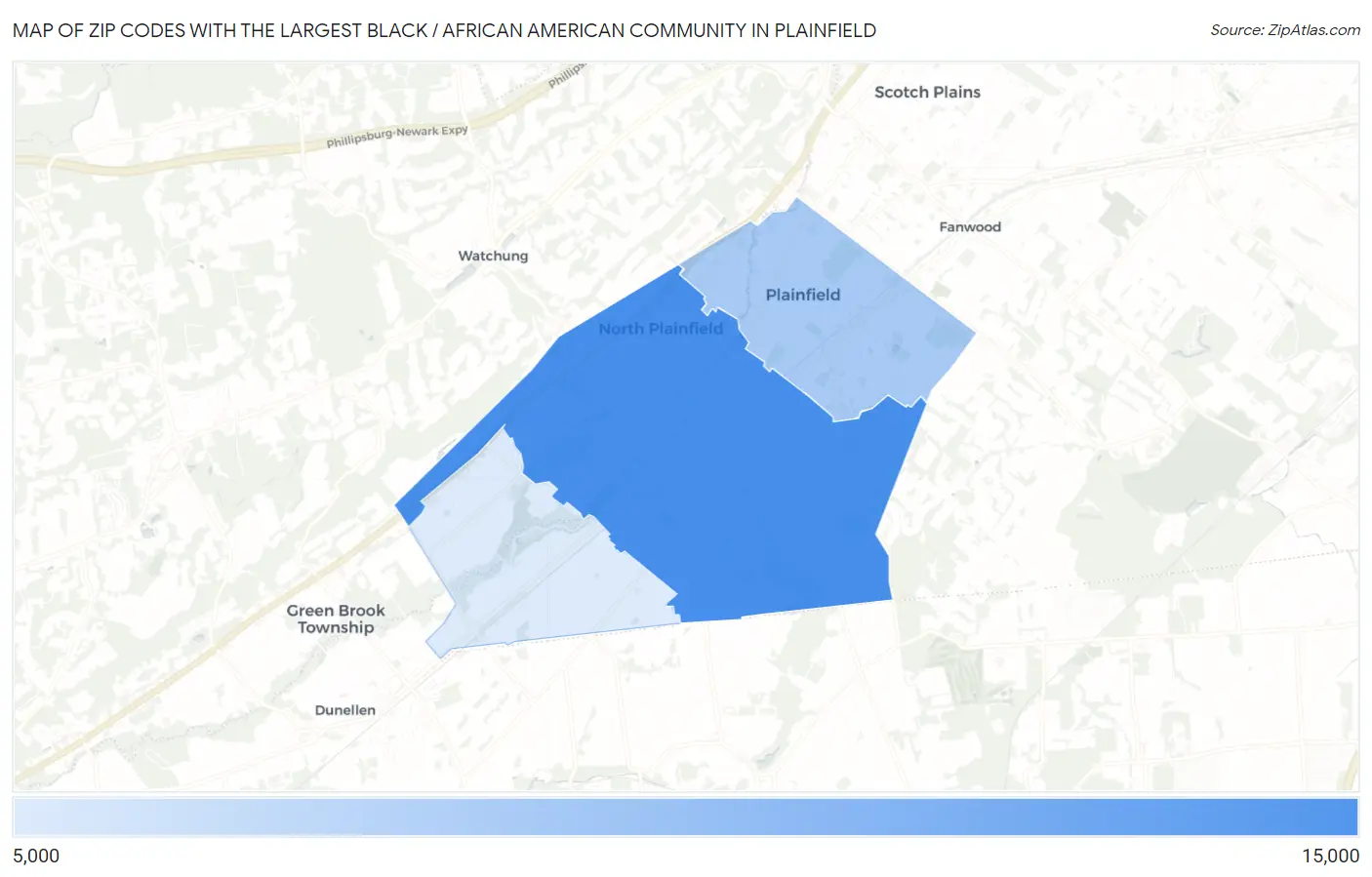 Zip Codes with the Largest Black / African American Community in Plainfield Map