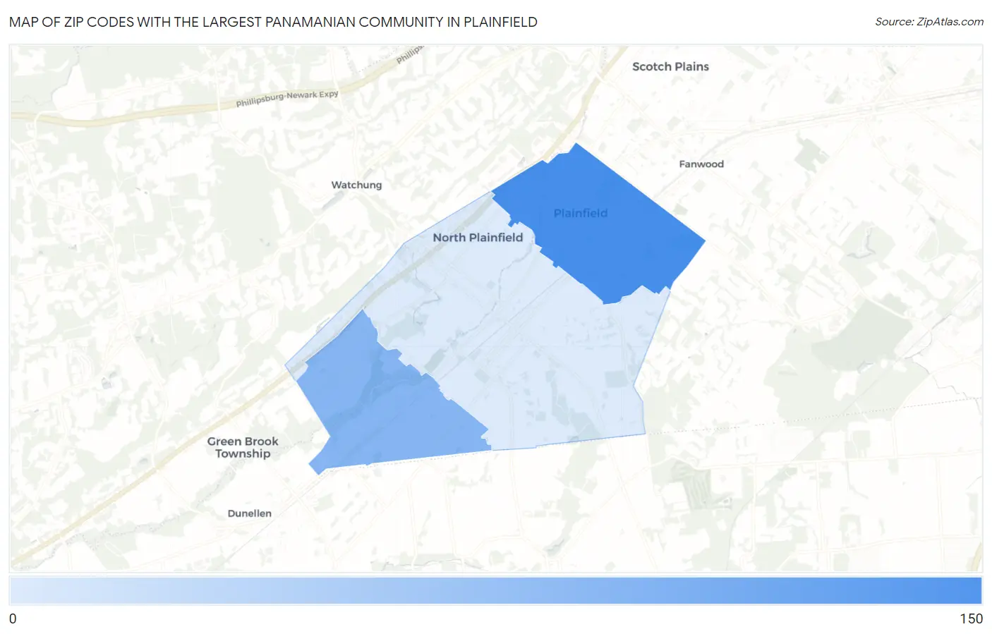 Zip Codes with the Largest Panamanian Community in Plainfield Map