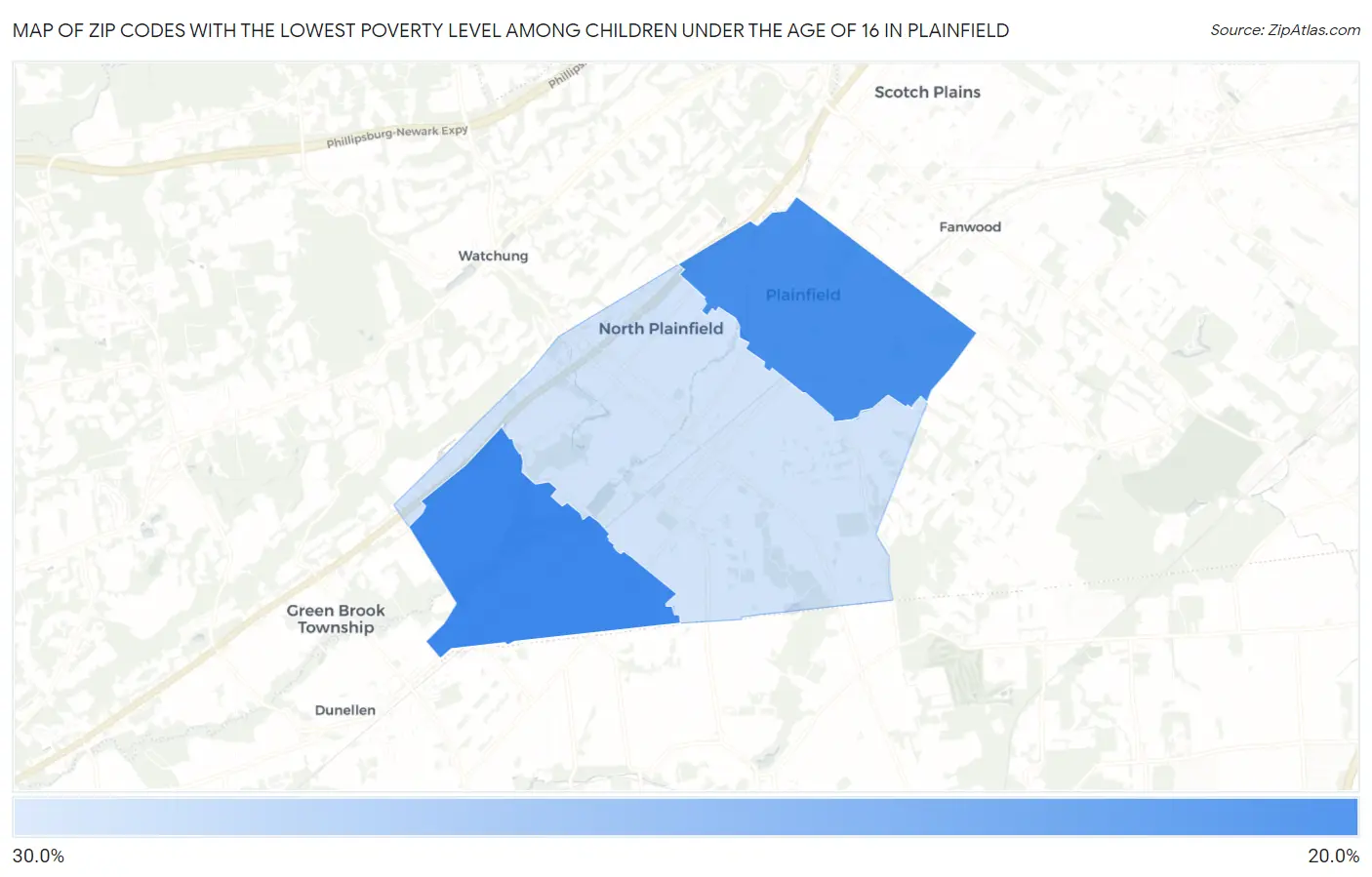 Zip Codes with the Lowest Poverty Level Among Children Under the Age of 16 in Plainfield Map