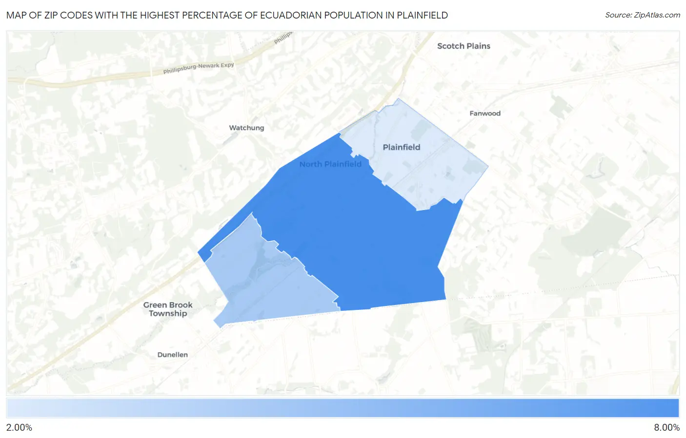 Zip Codes with the Highest Percentage of Ecuadorian Population in Plainfield Map