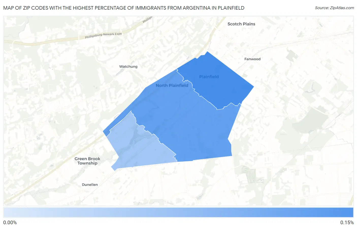 Zip Codes with the Highest Percentage of Immigrants from Argentina in Plainfield Map