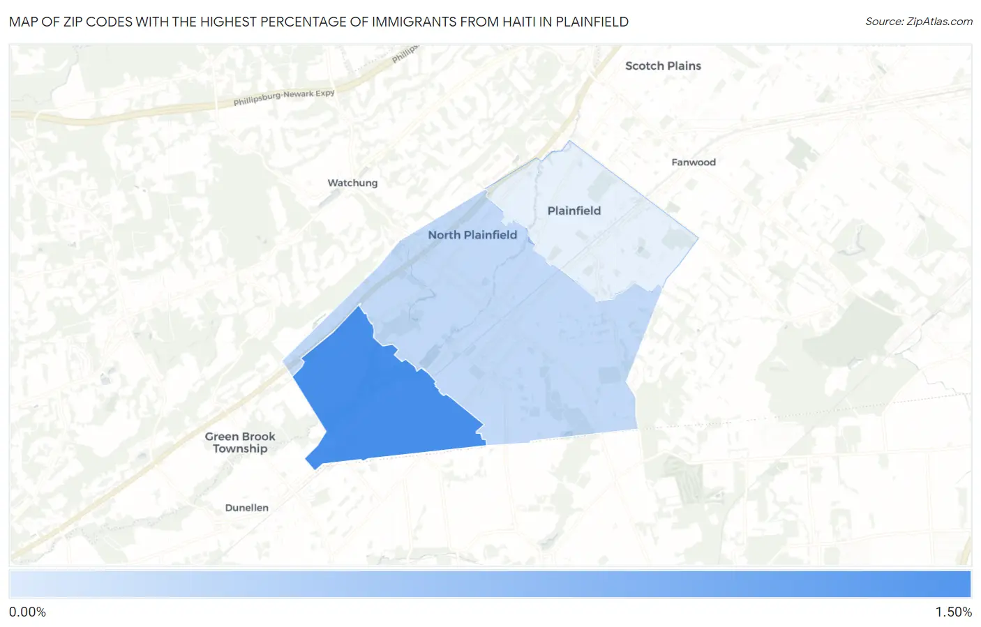 Zip Codes with the Highest Percentage of Immigrants from Haiti in Plainfield Map
