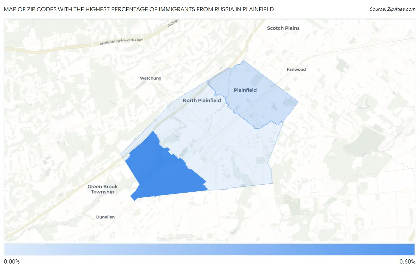 Zip Codes with the Highest Percentage of Immigrants from Russia in Plainfield Map