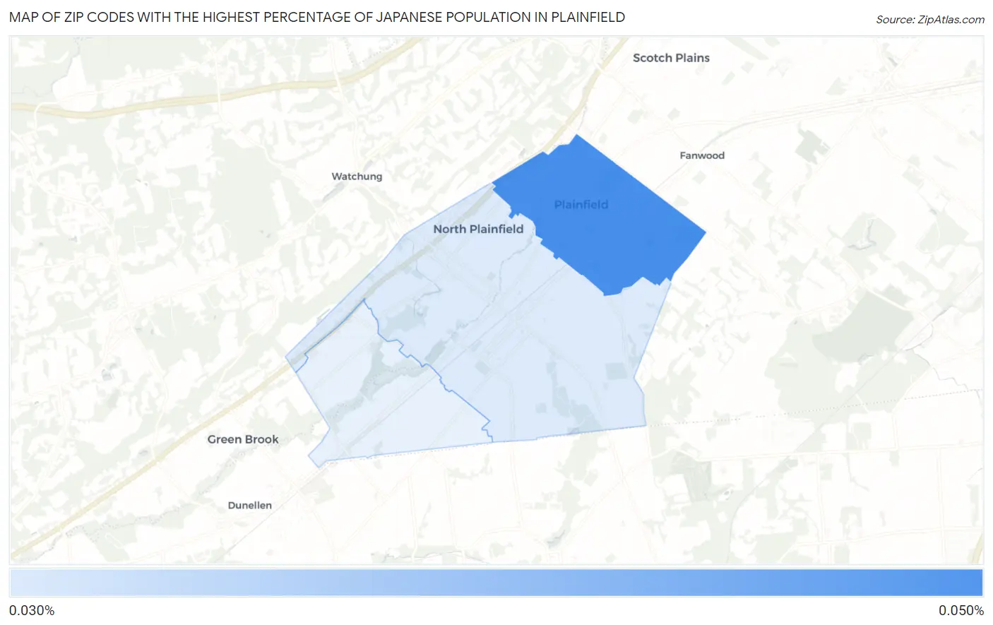 Zip Codes with the Highest Percentage of Japanese Population in Plainfield Map