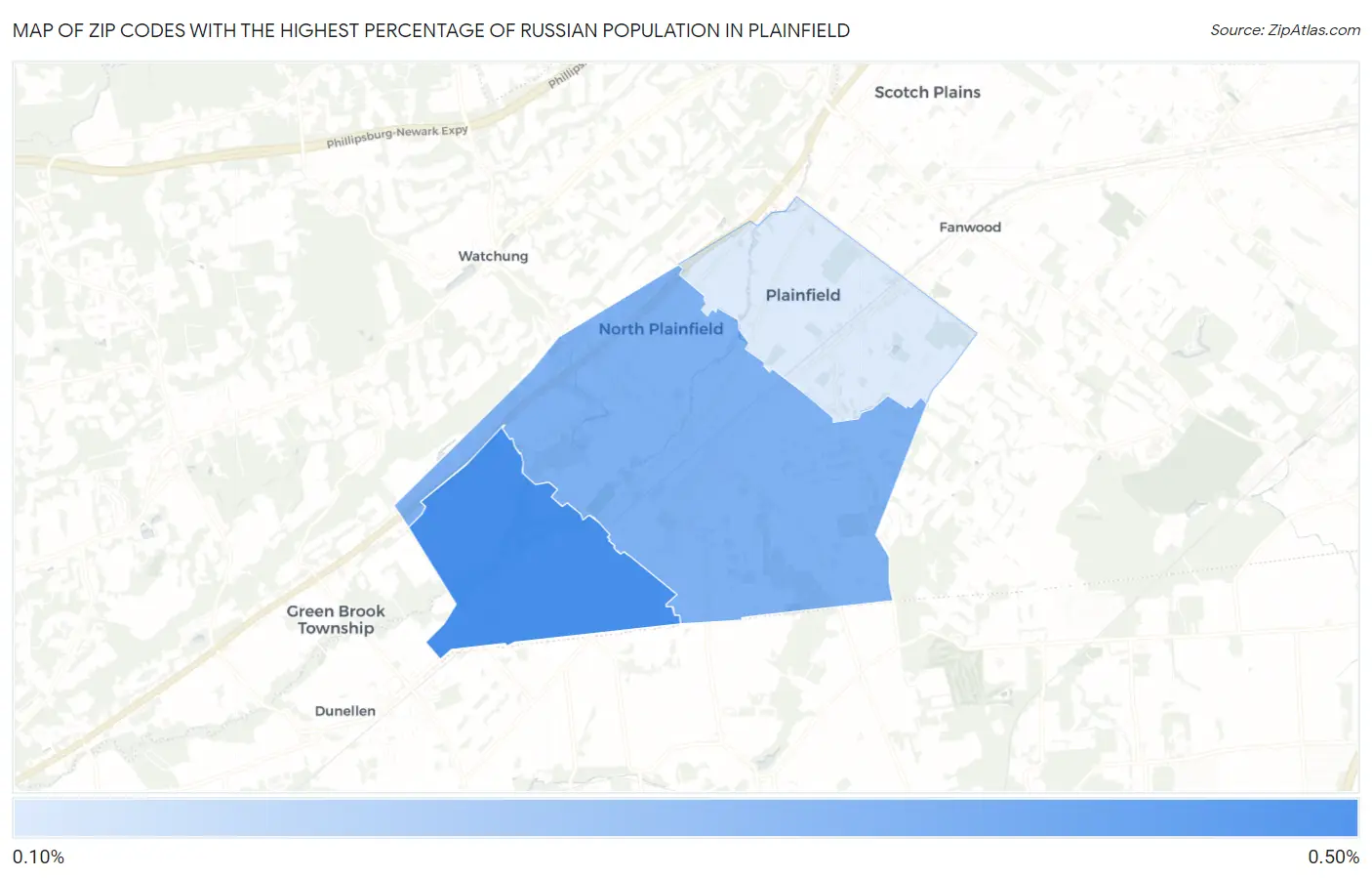 Zip Codes with the Highest Percentage of Russian Population in Plainfield Map