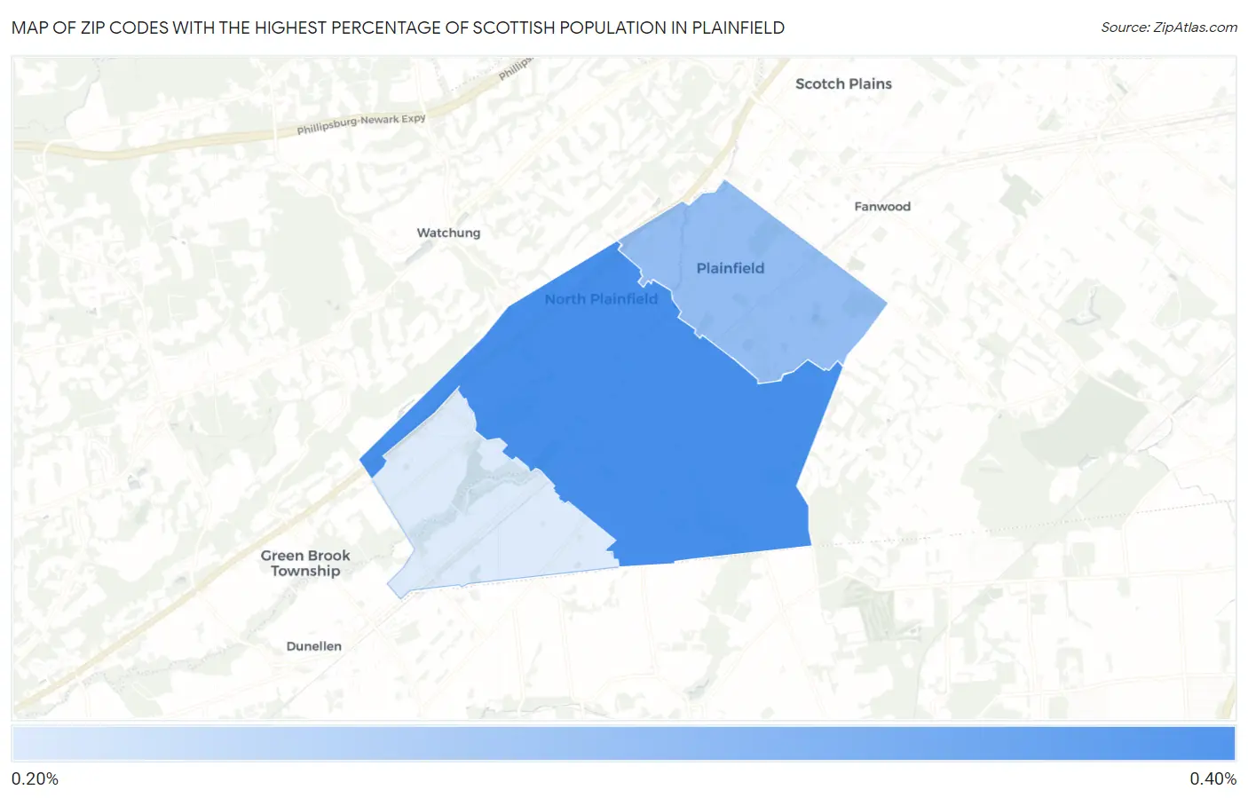 Zip Codes with the Highest Percentage of Scottish Population in Plainfield Map