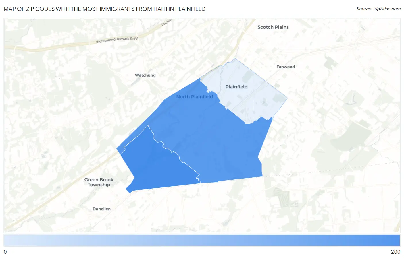 Zip Codes with the Most Immigrants from Haiti in Plainfield Map