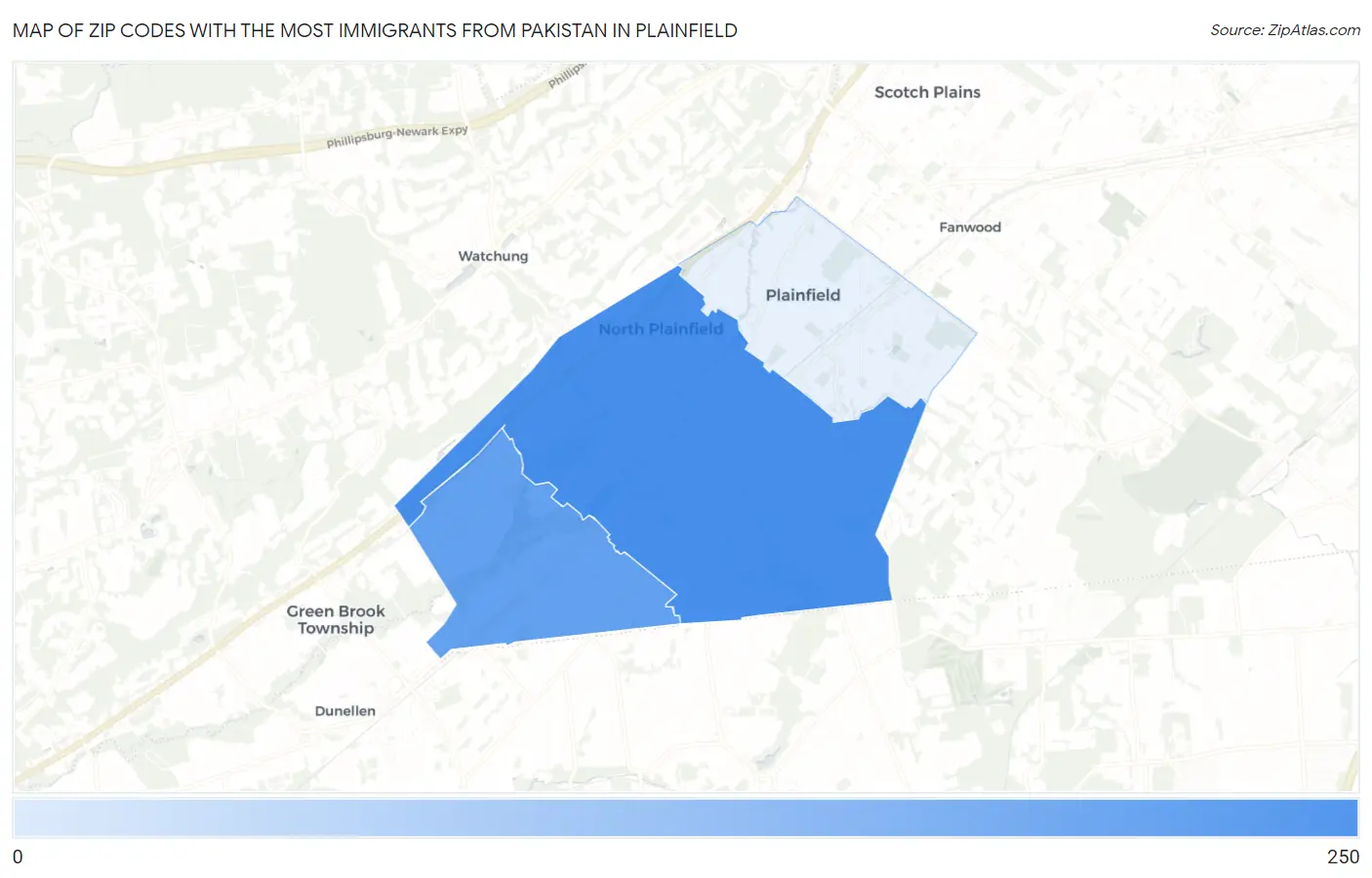 Zip Codes with the Most Immigrants from Pakistan in Plainfield Map