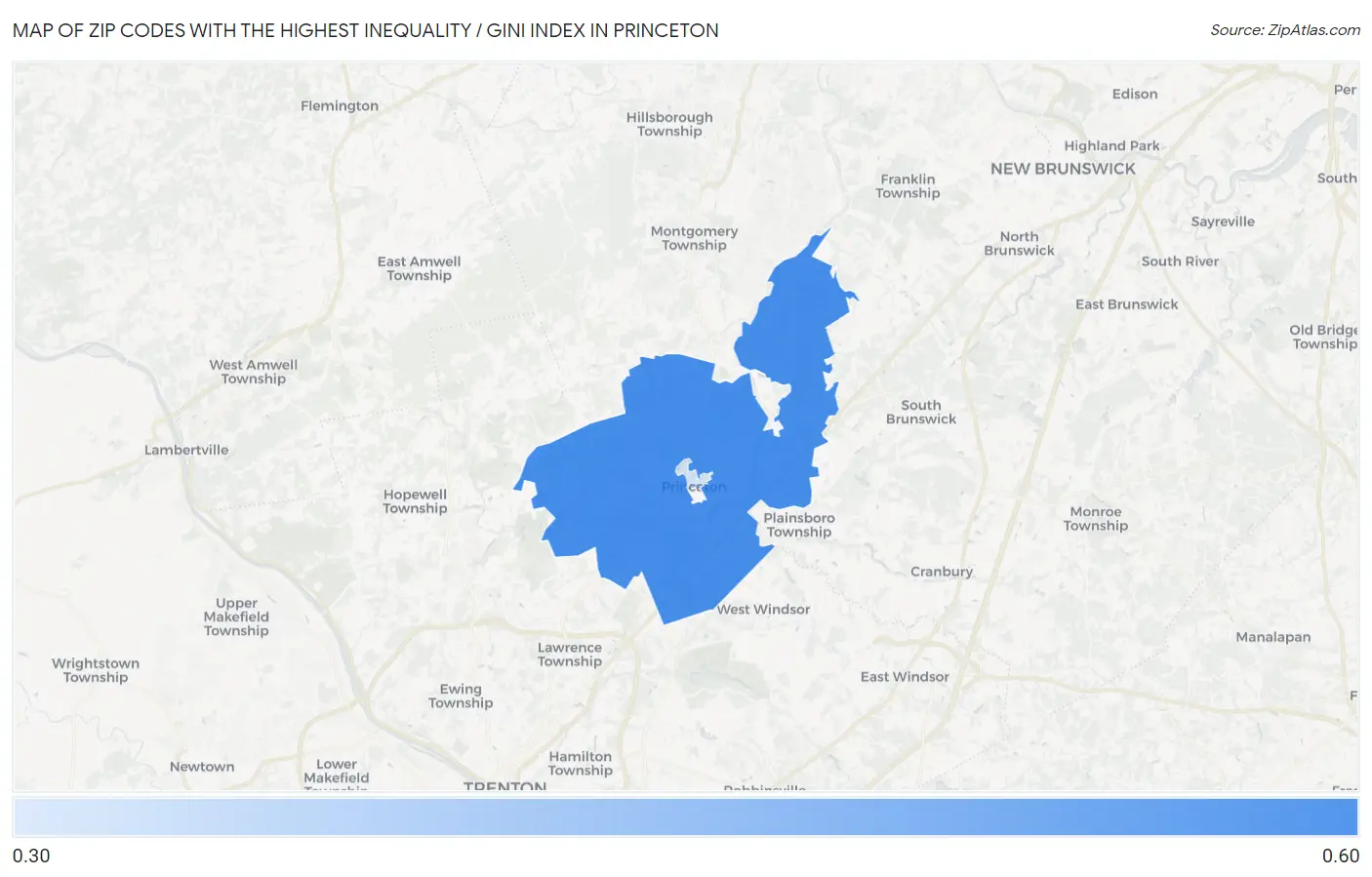Zip Codes with the Highest Inequality / Gini Index in Princeton Map