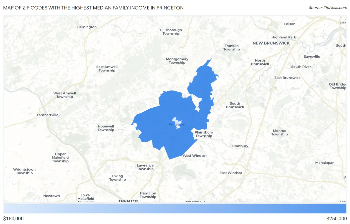 Zip Codes with the Highest Median Family Income in Princeton Map