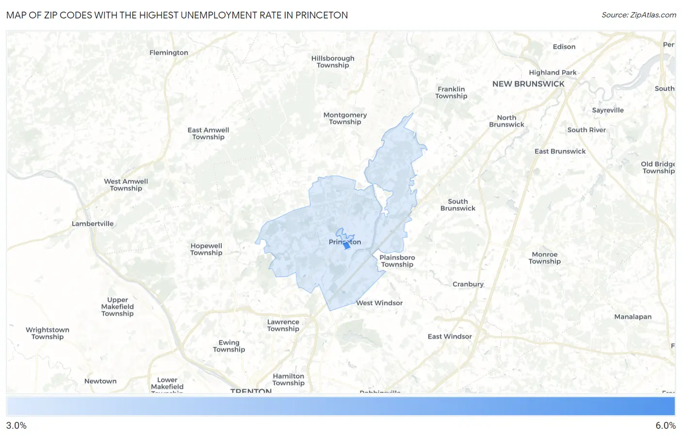 Zip Codes with the Highest Unemployment Rate in Princeton Map